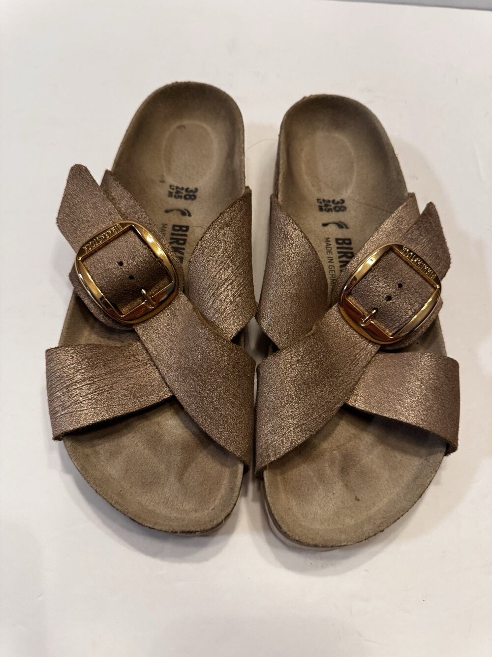 Birkenstock Siena Big Buckle Metallic Suede Sandals 38 7